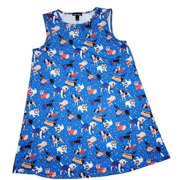 Dress Works Americana 4th of July Dog Print Sleeveless Swing Dress NWT Women L - Picture 2 of 5